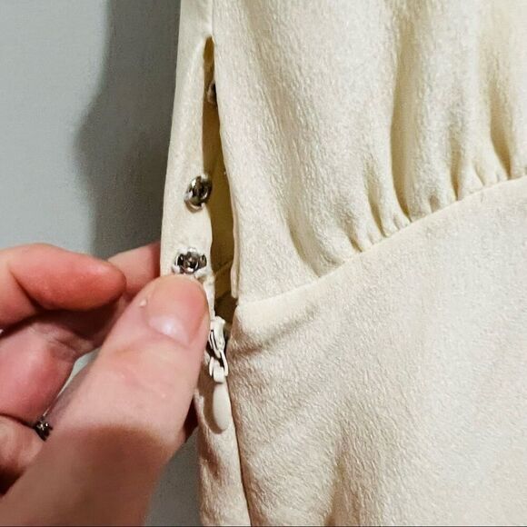 Derek Lam Cream Silk Sleeveless Fringe Tie Blouse Top Size 4 IT 40 - Picture 12 of 13